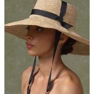 Sensi Studio Cordovan Wide Brim Straw Hat with Black Ribbon M